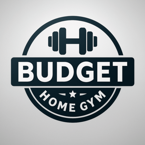 Budget Home Gym logo featuring a modern dumbbell badge, representing affordable home fitness equipment and smart workout solutions.